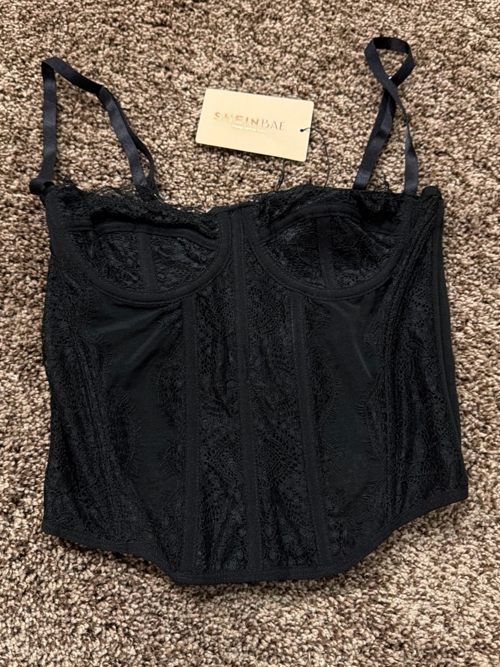 SHEIN Black Lace Bustier Tank Top